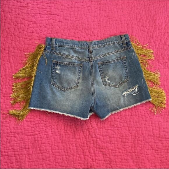 Flavio Castellani Blue Jean Shorts with Fringe Detailing, US4 - Picture 5 of 7